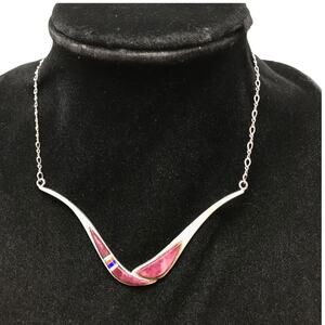 JRA Southwestern Spiny Oyster Turquoise Channel Inlaid Necklace 13g 16”